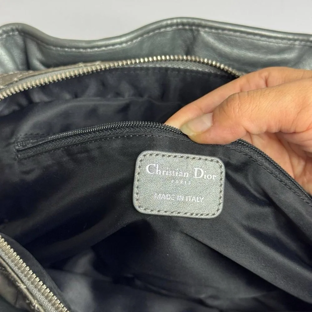 Christian Dior Vintage Iconic Cannage Lady Boston Bag in Metallic Grey - Picture 14 of 16